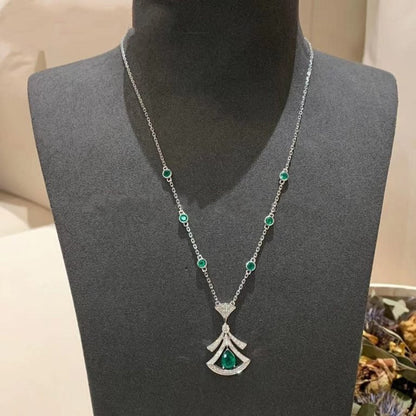 [CA]DREAM NECKLACE MALACHITE DIAMOND SILVER