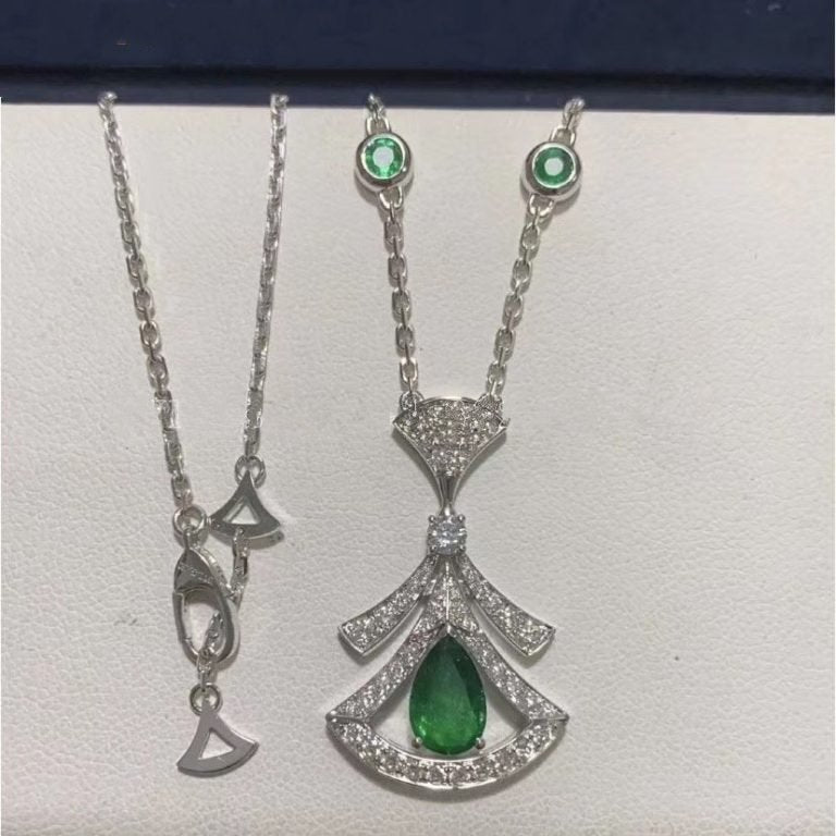 [CA]DREAM NECKLACE MALACHITE DIAMOND SILVER