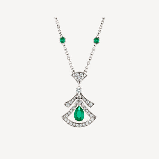 [CA]DREAM NECKLACE MALACHITE DIAMOND SILVER