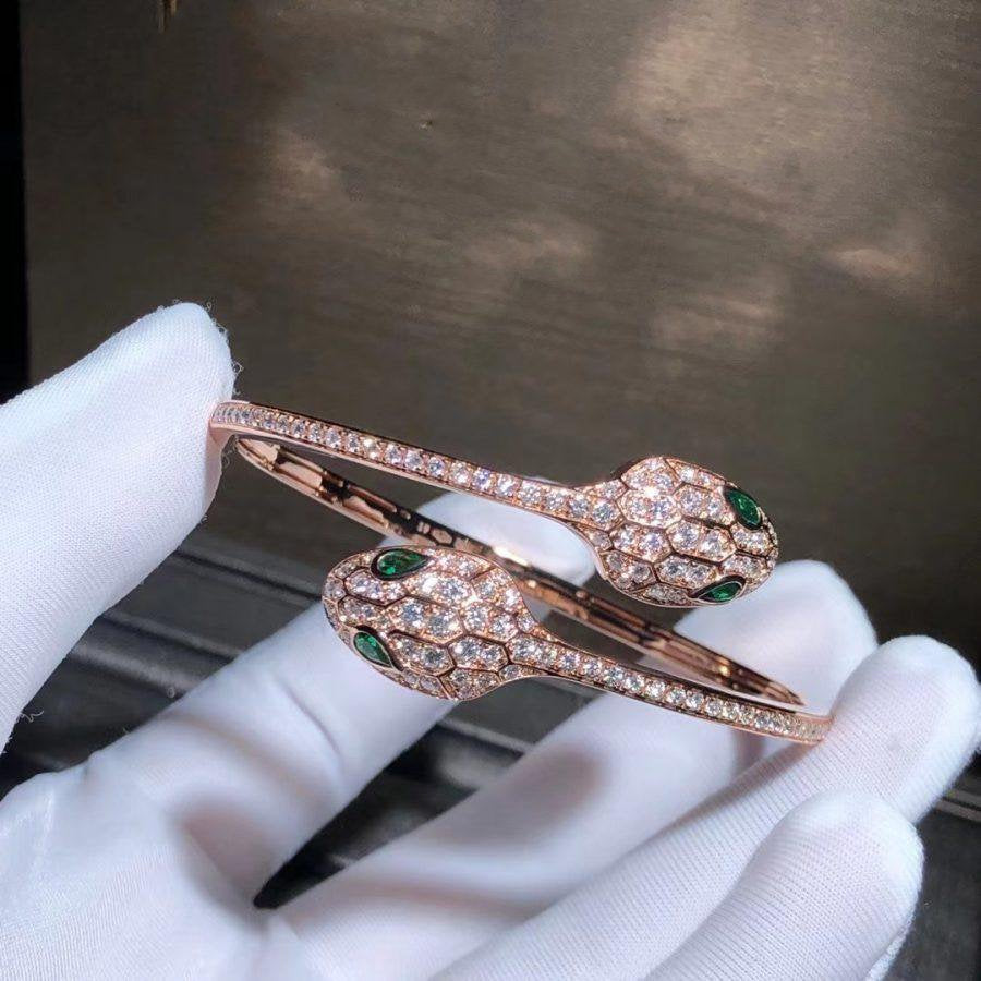 [CA]SERPENTI BRACELET PINK GOLD MALACHITE DIAMOND DOUBLE SNAKE