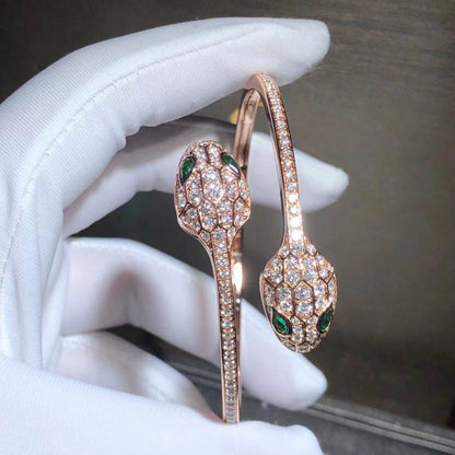 [CA]SERPENTI BRACELET PINK GOLD MALACHITE DIAMOND DOUBLE SNAKE