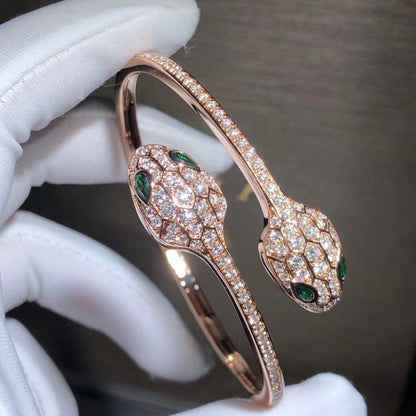 [CA]SERPENTI BRACELET PINK GOLD MALACHITE DIAMOND DOUBLE SNAKE