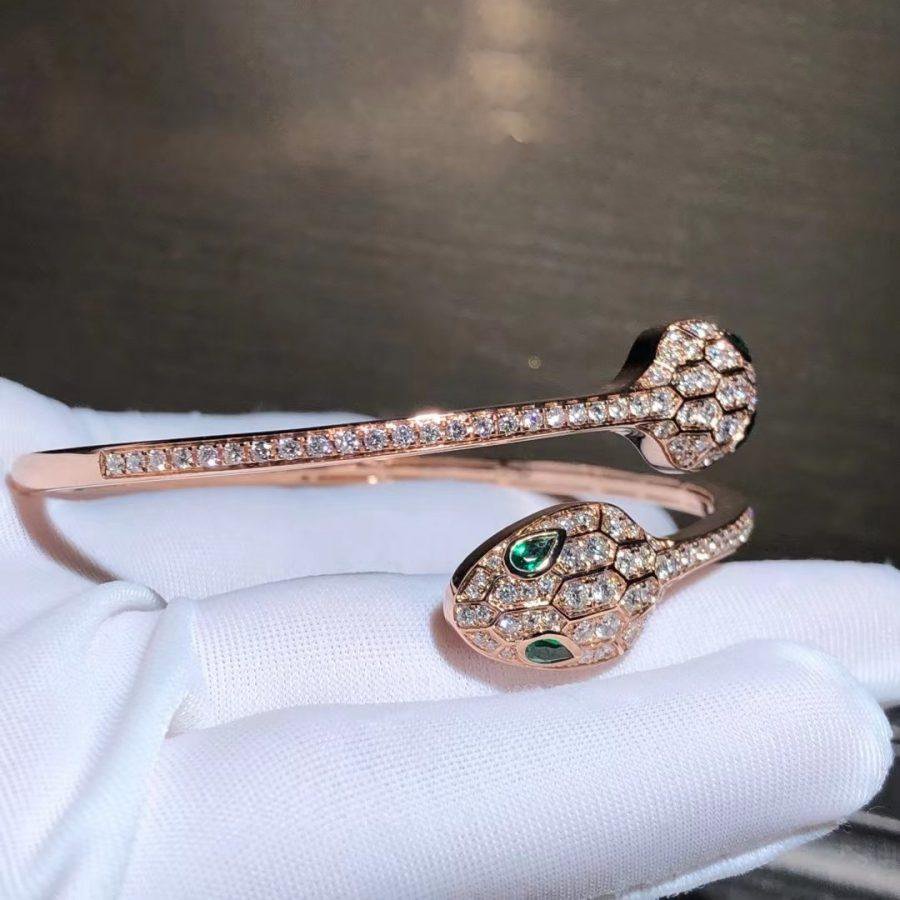 [CA]SERPENTI BRACELET PINK GOLD MALACHITE DIAMOND DOUBLE SNAKE