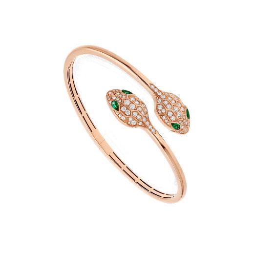 [CA]SERPENTI BRACELET PINK GOLD MALACHITE DIAMOND DOUBLE SNAKE