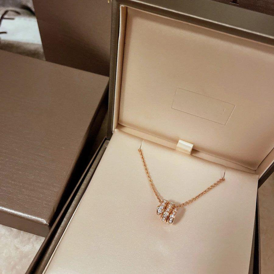 [CA]SERPENTI PINK GOLD NECKLACE DOUBLE RING DIAMOND