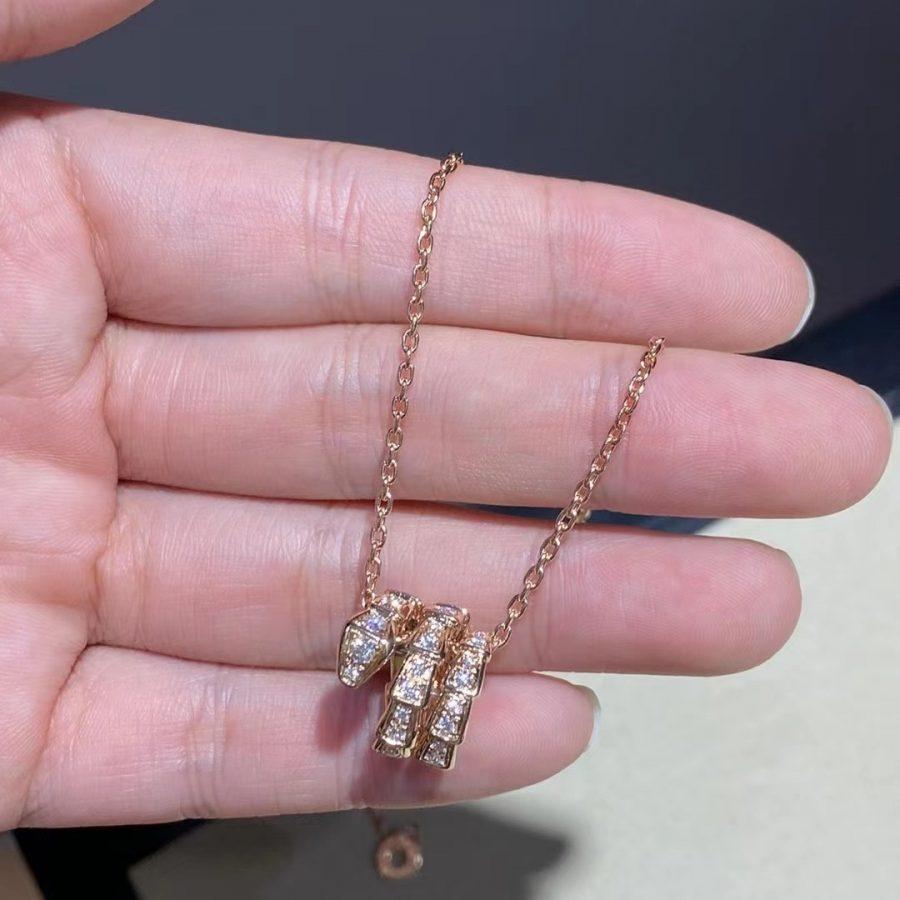 [CA]SERPENTI PINK GOLD NECKLACE DOUBLE RING DIAMOND