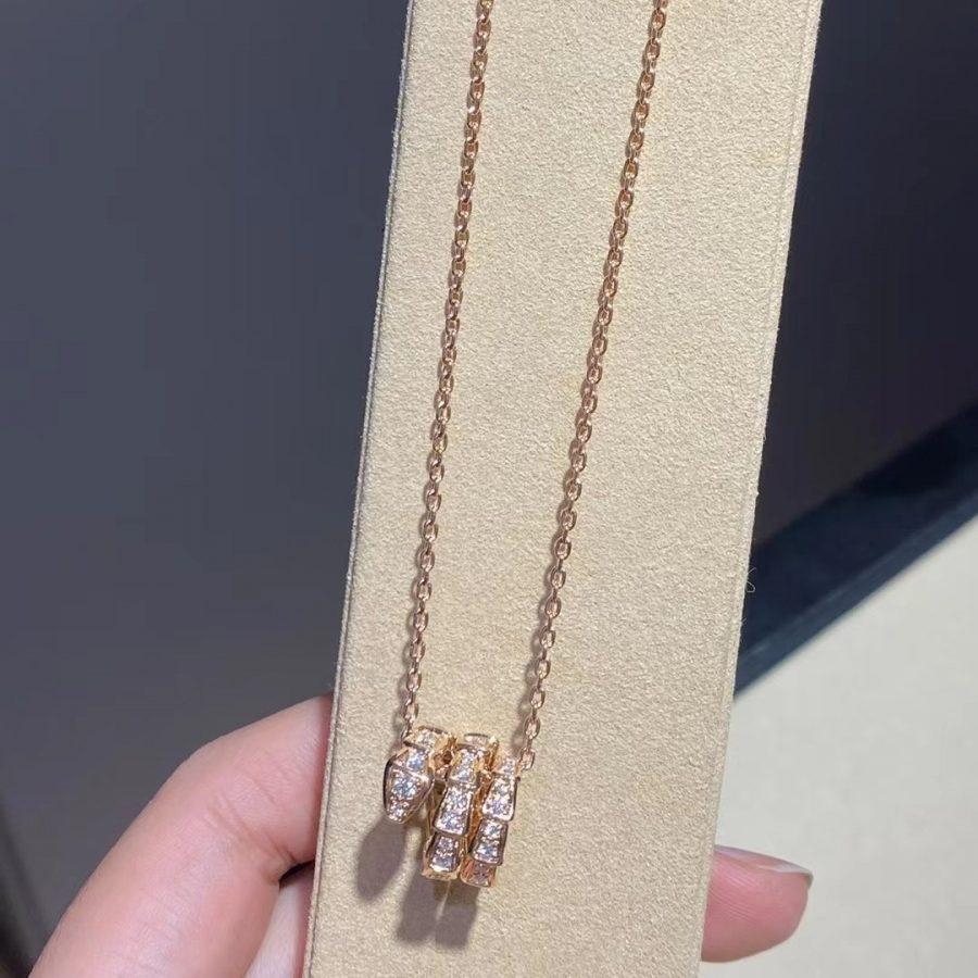 [CA]SERPENTI PINK GOLD NECKLACE DOUBLE RING DIAMOND