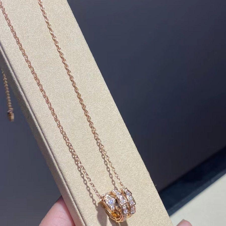 [CA]SERPENTI PINK GOLD NECKLACE DOUBLE RING DIAMOND