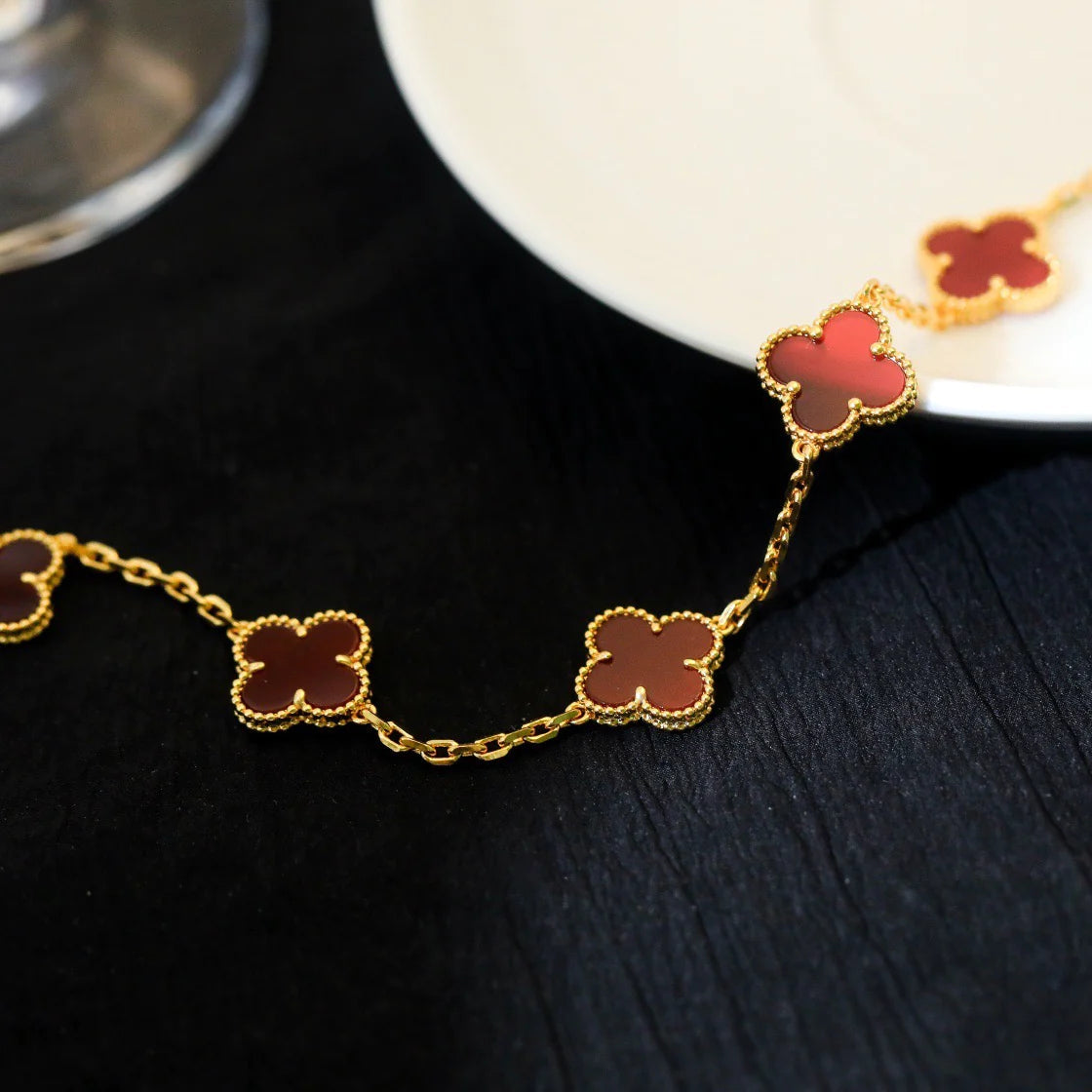 [CA]CLOVER 5 MOTIFS RED AGATE  BRACELET