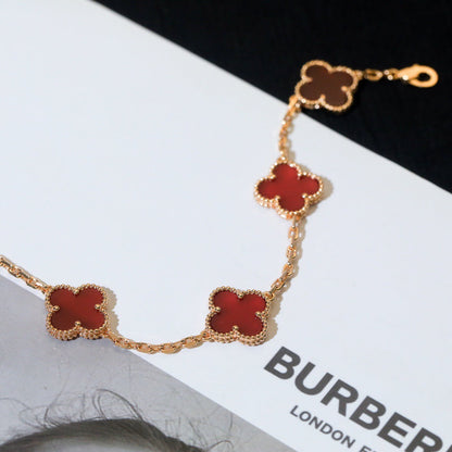 [CA]CLOVER 5 MOTIFS RED AGATE  BRACELET