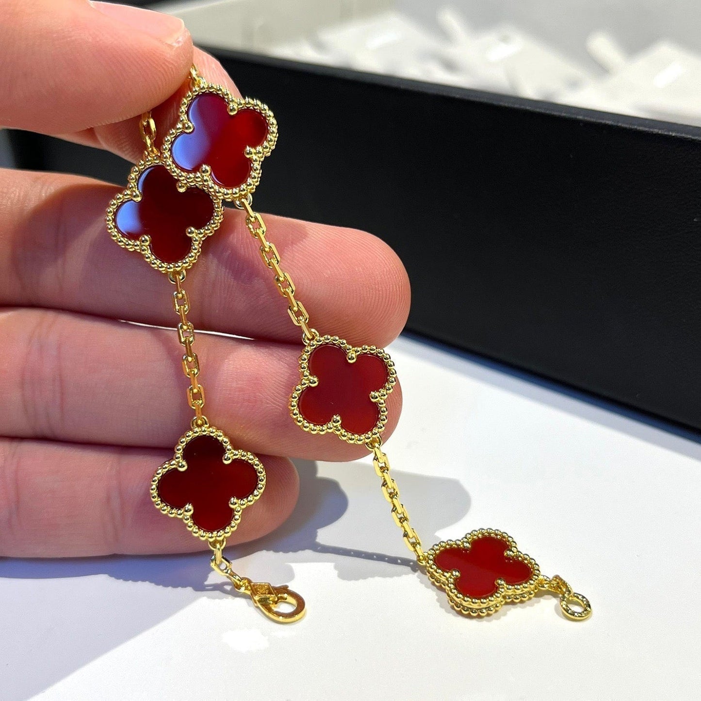 [CA]CLOVER 5 MOTIFS RED AGATE  BRACELET