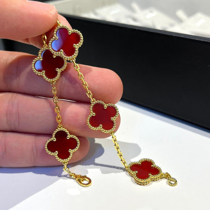 [CA]CLOVER 5 MOTIFS RED AGATE  BRACELET