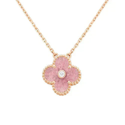 [CA]CLOVER 15MM DIAMOND RHODONITE NECKLACE