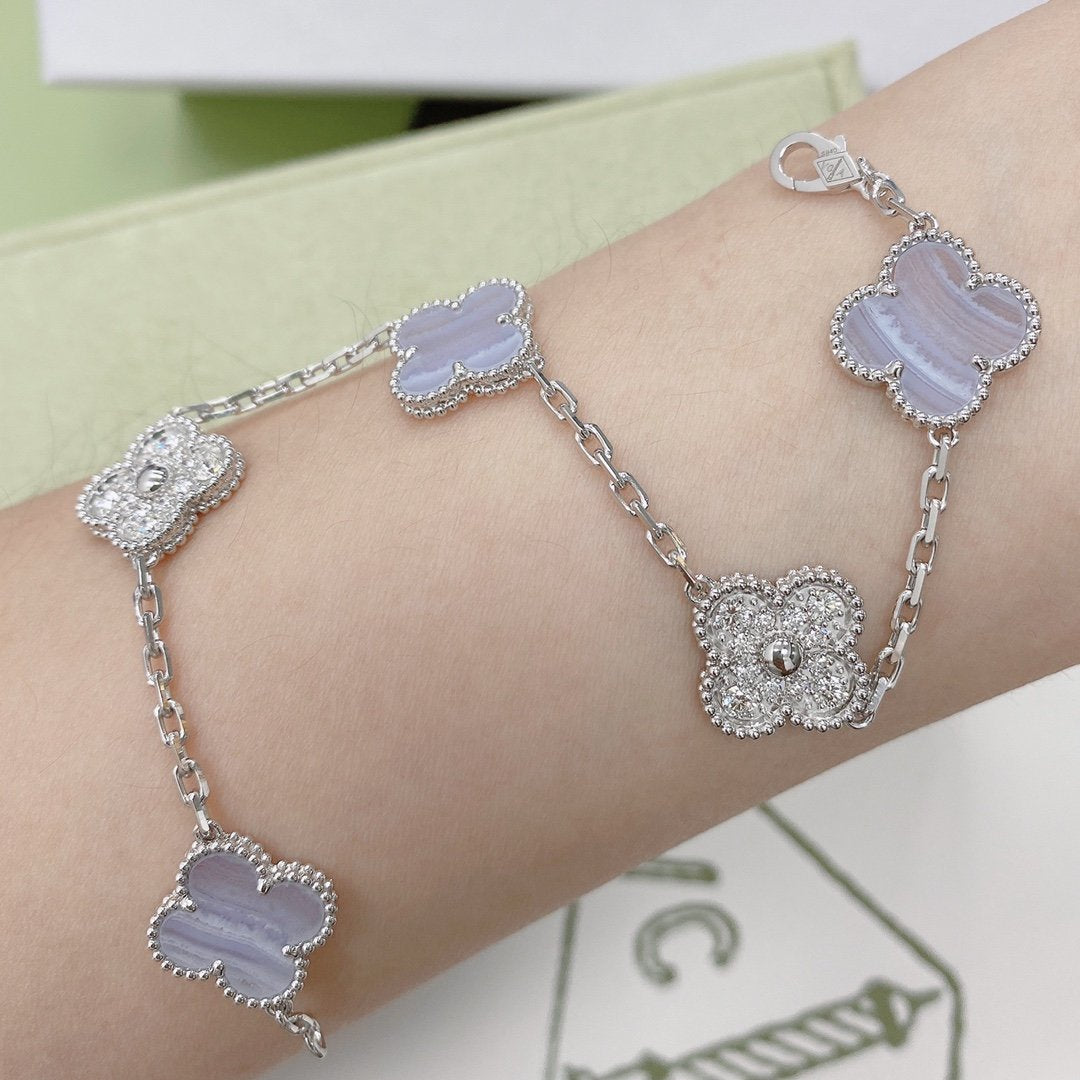 [CA]CLOVER  5 MOTIF DIAMOND PURPLE CHALCEDONY BRACELET SILVER