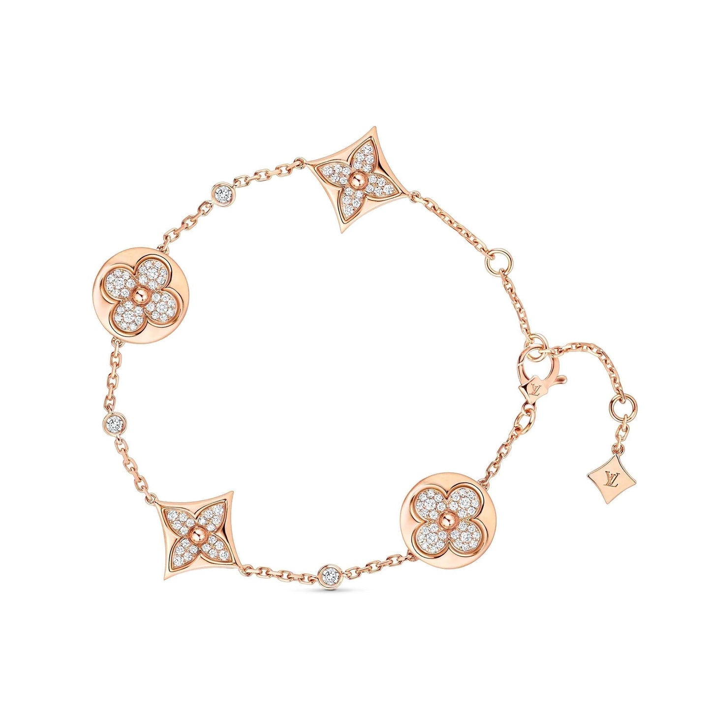 [CA]STAR AND SUN 4 MOTIFS GOLD DIAMONDS BRACELET