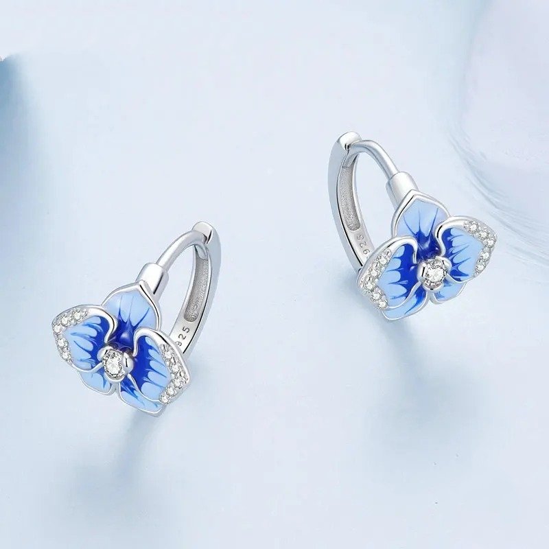 Blue Enamel Butterfly Orchid Ear Clips Phalaenopsis Flower Ear Buckles