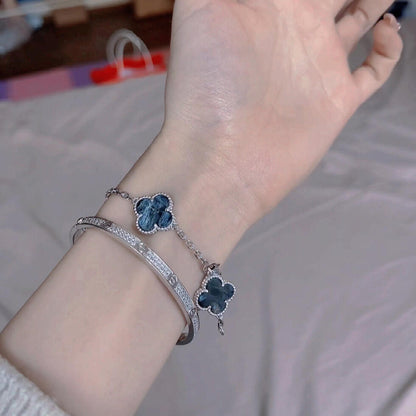 [CA]CLOVER 5 MOTIF PIETERSITE SILVER BRACELET