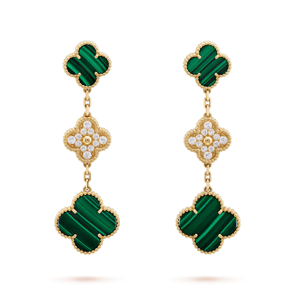 [CA]CLOVER EARRINGS GOLD MALACHITE DIAMOND 3 MOTIF