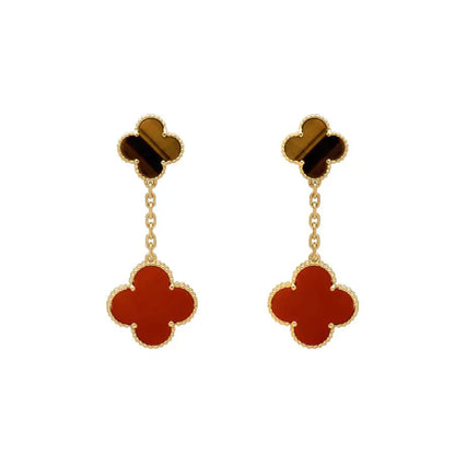 [CA]CLOVER  2 MOTIF  TIGER EYE CARNELIAN EARRINGS