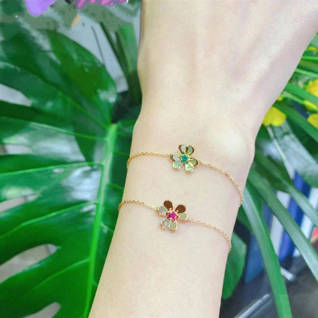 [CA]FRIVOLE GOLD FLOWER PINK MALACHITE BRACELET