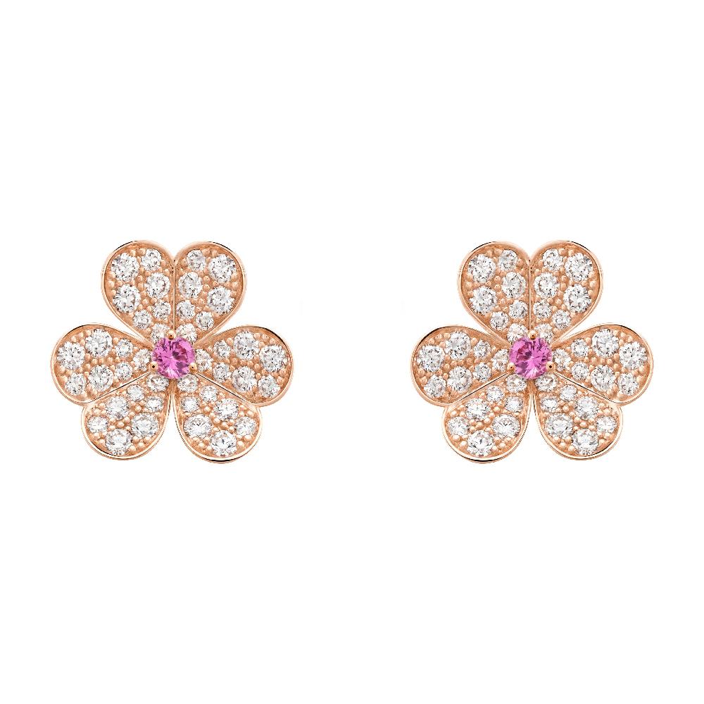 [CA]FRIVOLE PINK GOLD FLOWER DIAMOND EARRINGS