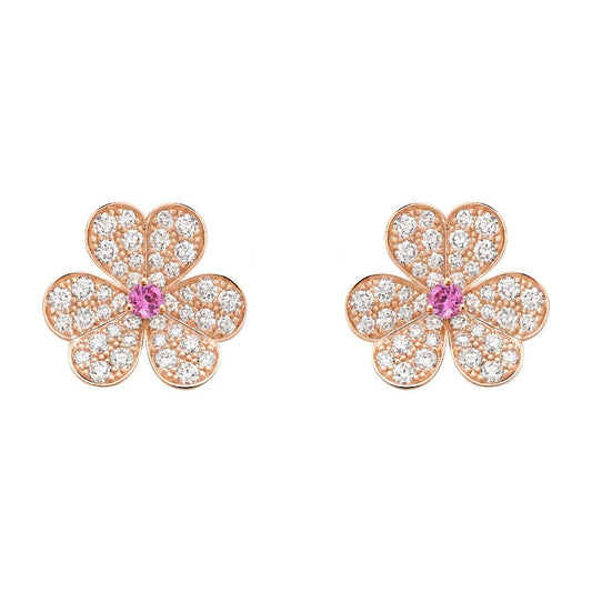 [CA]FRIVOLE PINK GOLD FLOWER DIAMOND EARRINGS