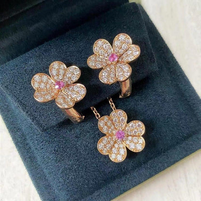 [CA]FRIVOLE PINK GOLD FLOWER DIAMOND EARRINGS