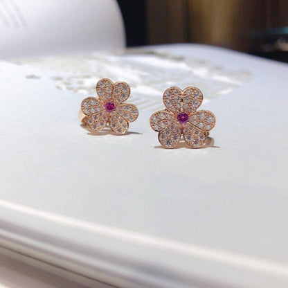 [CA]FRIVOLE PINK GOLD FLOWER DIAMOND EARRINGS