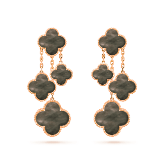 [CA]CLOVER EARRINGS DARK MOP 4 MOTIFS ROSE GOLD