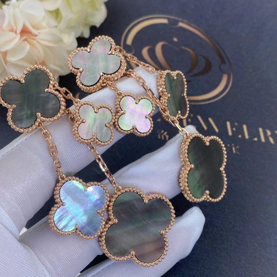 [CA]CLOVER EARRINGS DARK MOP 4 MOTIFS ROSE GOLD