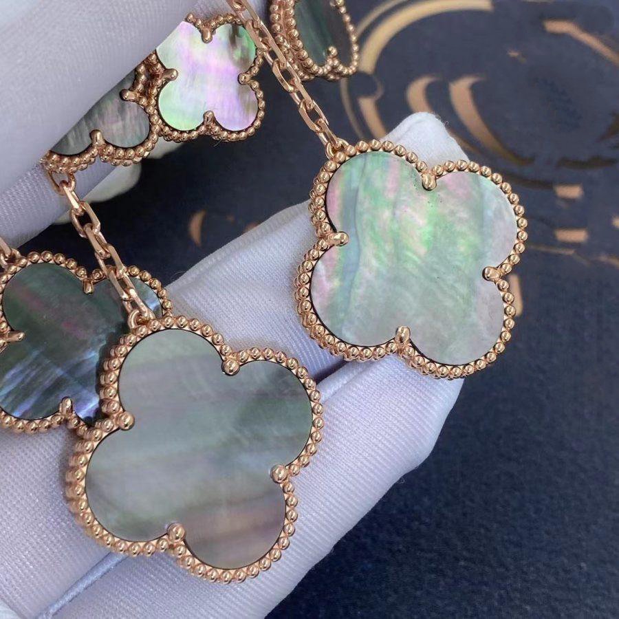 [CA]CLOVER EARRINGS DARK MOP 4 MOTIFS ROSE GOLD