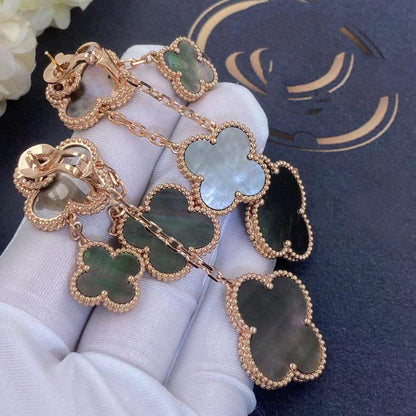 [CA]CLOVER EARRINGS DARK MOP 4 MOTIFS ROSE GOLD