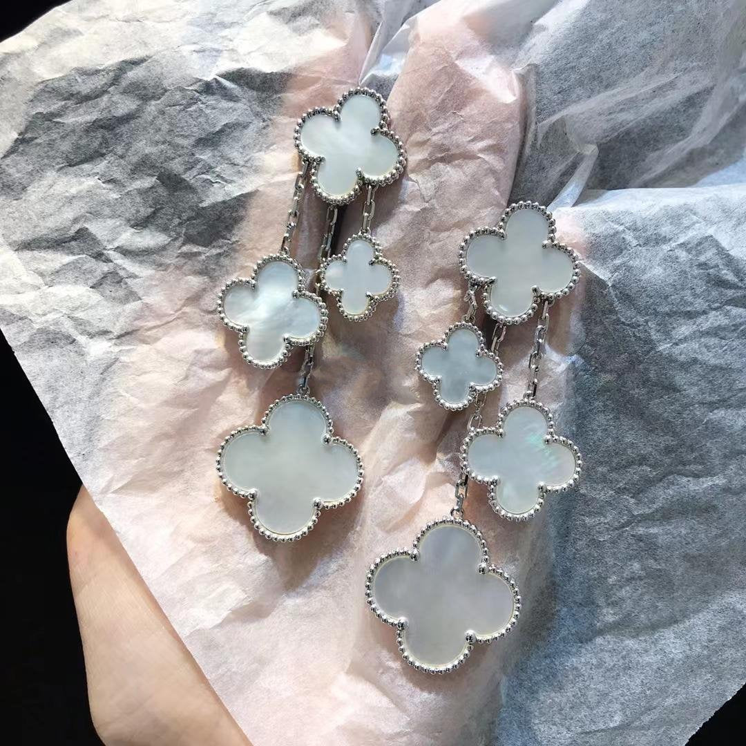 [CA]CLOVER EARRINGS WHITE MOP 4 MOTIFS SILVER