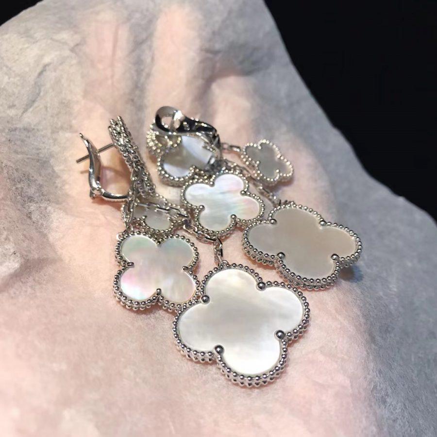 [CA]CLOVER EARRINGS WHITE MOP 4 MOTIFS SILVER