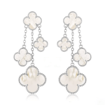 [CA]CLOVER EARRINGS WHITE MOP 4 MOTIFS SILVER