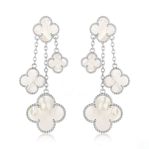 [CA]CLOVER EARRINGS WHITE MOP 4 MOTIFS SILVER