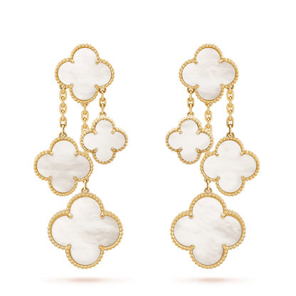 [CA]CLOVER EARRINGS WHITE MOP 4 MOTIFS GOLD