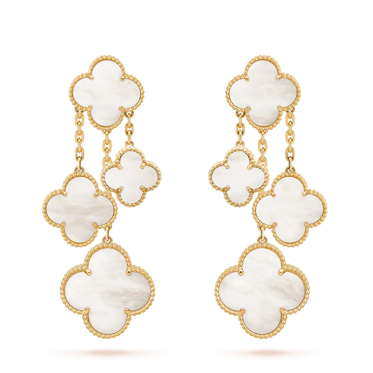 [CA]CLOVER EARRINGS WHITE MOP 4 MOTIFS GOLD