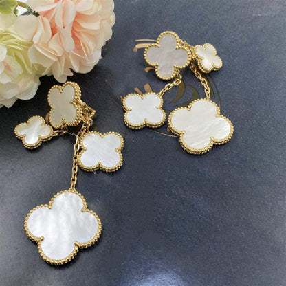 [CA]CLOVER EARRINGS WHITE MOP 4 MOTIFS GOLD