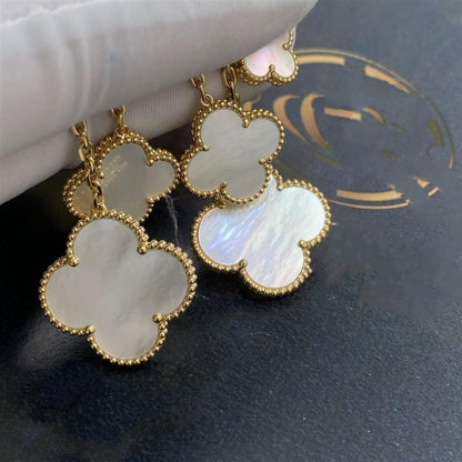 [CA]CLOVER EARRINGS WHITE MOP 4 MOTIFS GOLD