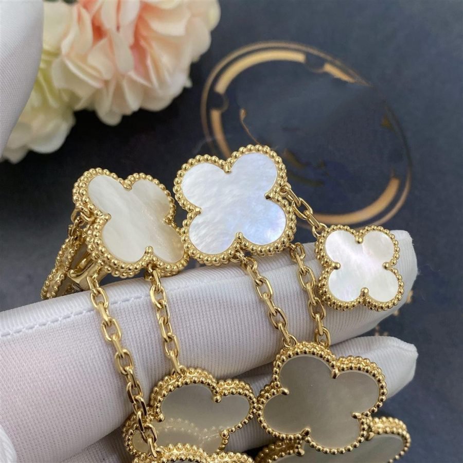 [CA]CLOVER EARRINGS WHITE MOP 4 MOTIFS GOLD