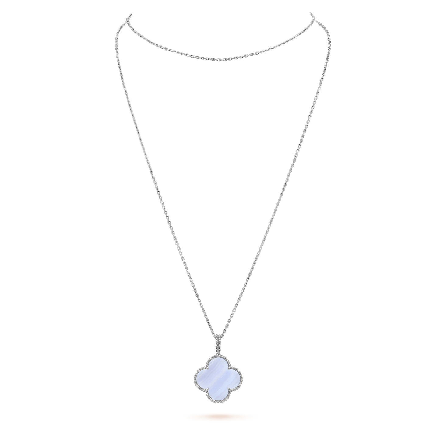 [CA]CLOVER SILVER CHALCEDONY BIG CLOVER NECKLACE