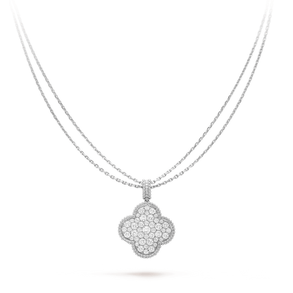 [CA]CLOVER 25MM SILVER FULL DIAMOND BIG CLOVER NECKLACE