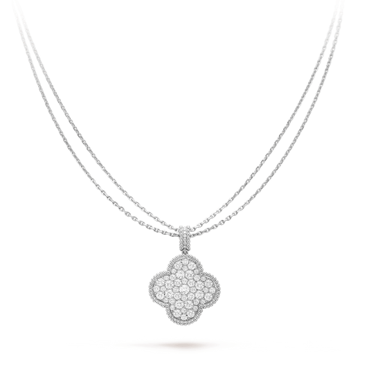 [CA]CLOVER 25MM SILVER FULL DIAMOND BIG CLOVER NECKLACE