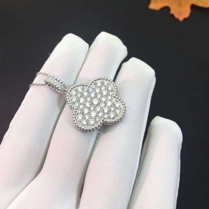 [CA]CLOVER 25MM SILVER FULL DIAMOND BIG CLOVER NECKLACE