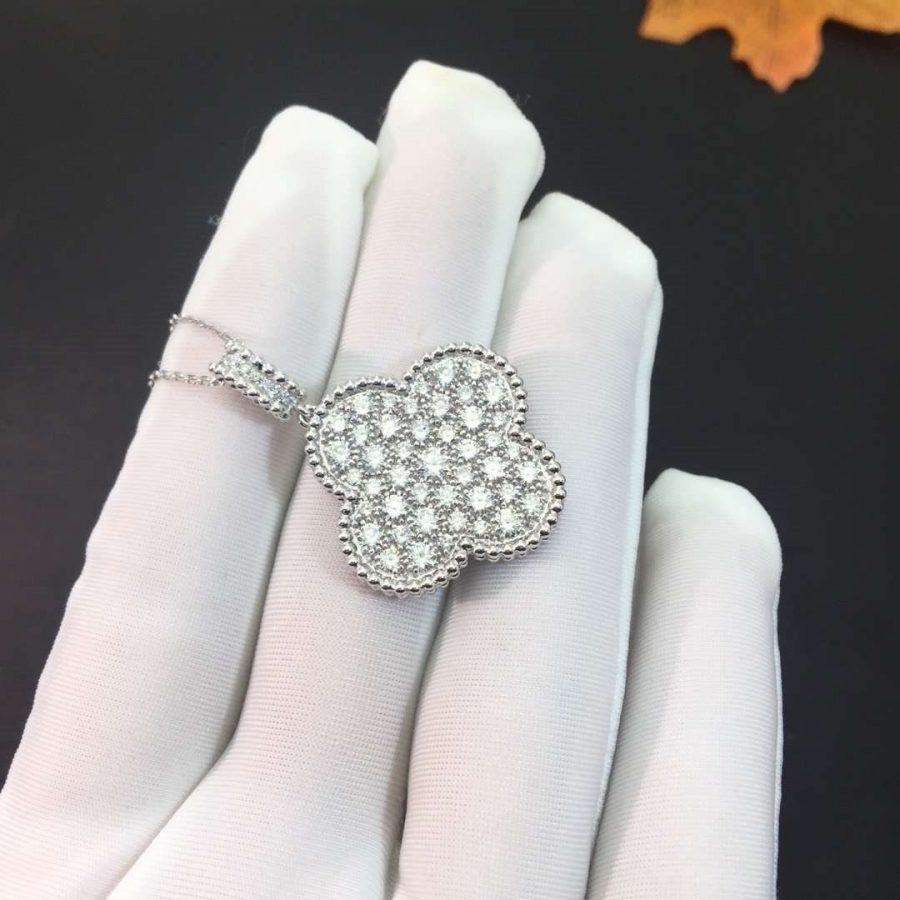 [CA]CLOVER 25MM SILVER FULL DIAMOND BIG CLOVER NECKLACE