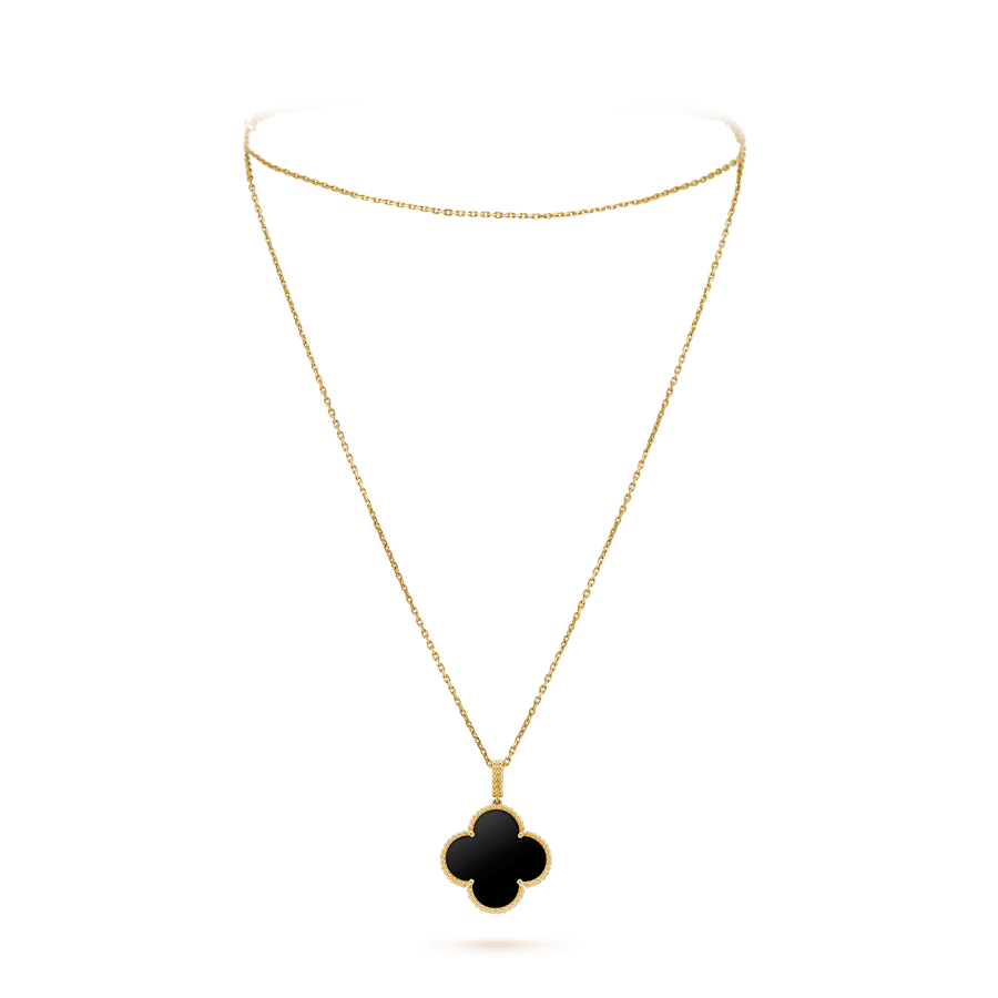 [CA]CLOVER 25MM GOLD ONYX BIG CLOVER NECKLACE