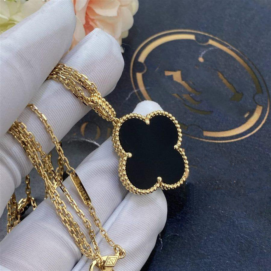 [CA]CLOVER 25MM GOLD ONYX BIG CLOVER NECKLACE