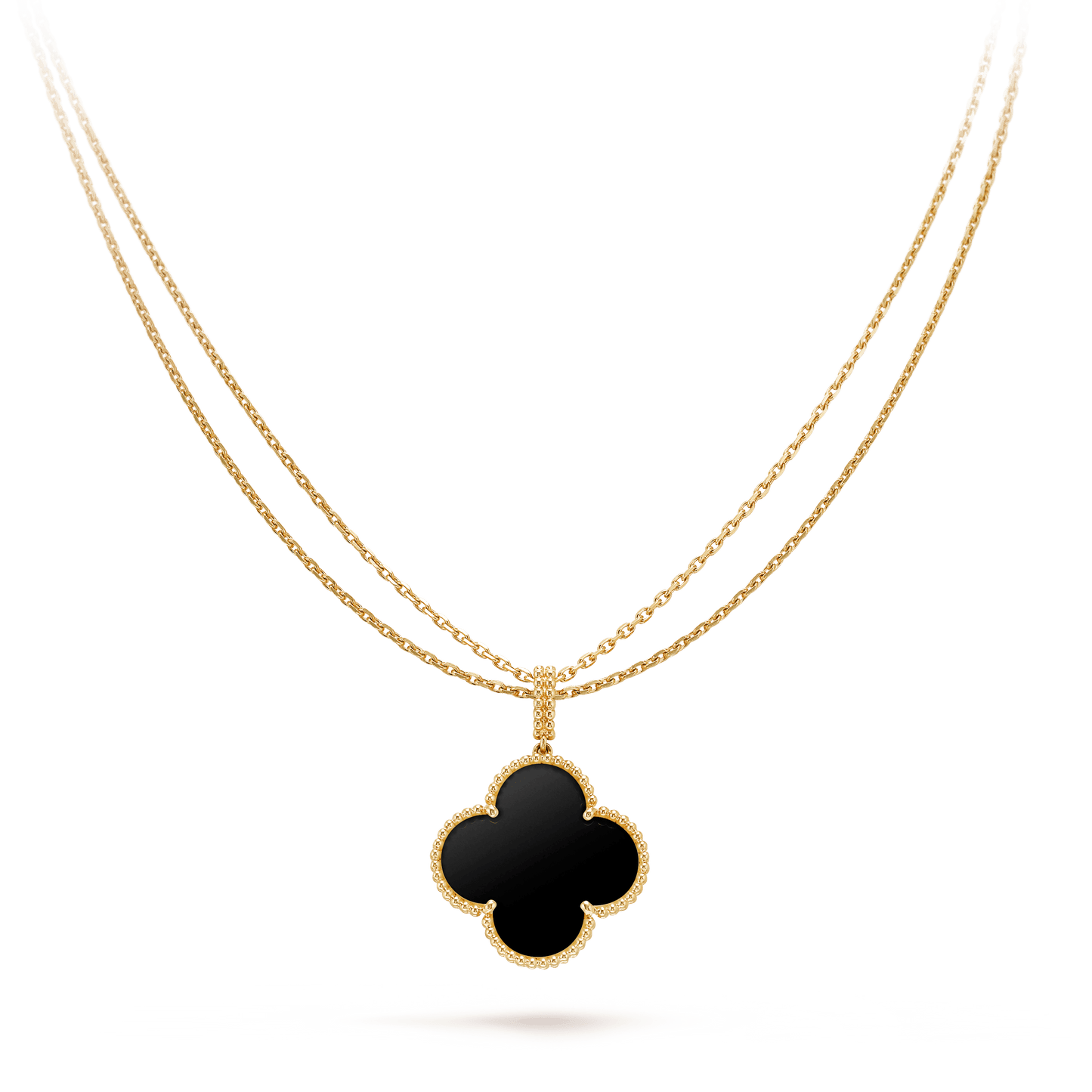 [CA]CLOVER 25MM GOLD ONYX BIG CLOVER NECKLACE