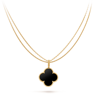 [CA]CLOVER 25MM GOLD ONYX BIG CLOVER NECKLACE